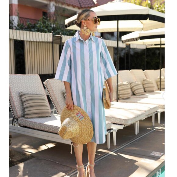 Lake Other - Lake x Atlantic Pacific Marnie Caftan Azure Stripe Night Shirt Dress Cotton